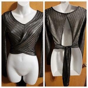 Worn Once Open Back Sparkle Shimmery Wrap Cross Over Crop Top